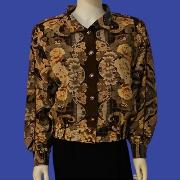 VTG HOWARD WOLF 1980s Designer Brown Floral Plaid Bomber Jacket - Picture 1 of 10
